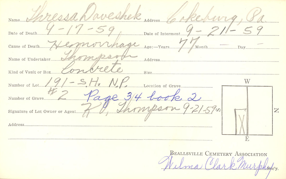 burial card